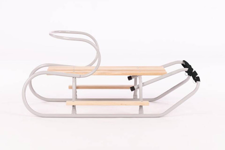 Zestaw Sanki metalowe z oparciem i podnóżkiem + materacyk z odblaskiem - JASNY SZARY