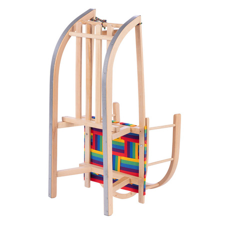 Zestaw Drewniane sanki BUKOWE "Maluch" z oparciem i siedzeniem parcianym + sznurek z uchwytem +popychacz + materacyk