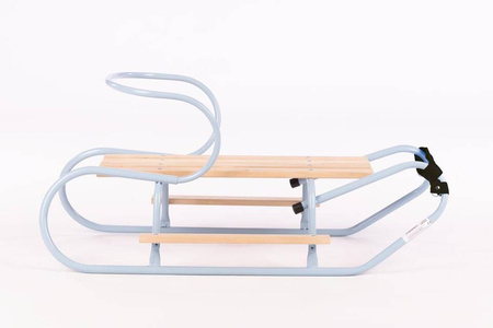 Zestaw Sanki metalowe z oparciem i podnóżkiem + materacyk z odblaskiem - BABY BLUE