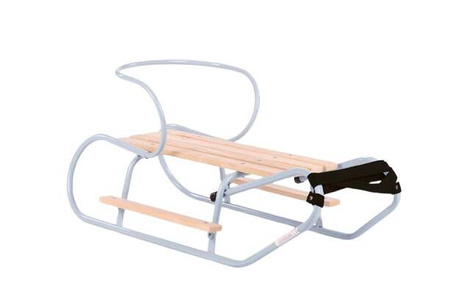 Zestaw Sanki metalowe z oparciem i podnóżkiem + materacyk z odblaskiem - BABY BLUE