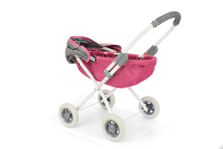 Wózek głęboki dla lalek LENA - RÓŻOWY / SZARY MELANŻ