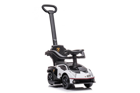 Jeździk z prowadnikiem LAMBORGINI (na licencji) gumowe koła - BIAŁY + rejestracja