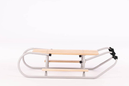 Zestaw Sanki Polskie metalowe z ponóżkami oraz oparciem i popychaczem - JANY SZARY + materacyk czarny z ODBLASKIEM