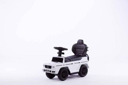 Jeździk z prowadnikiem na gumowych kołach i eko-skórzanym siedzeniem -MERCEDES-BENZ G 350 (licencja) - BIAŁY + rejestracja