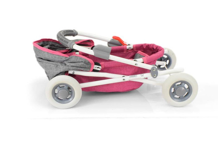 Wózek głęboki dla lalek LENA - RÓŻOWY / SZARY MELANŻ