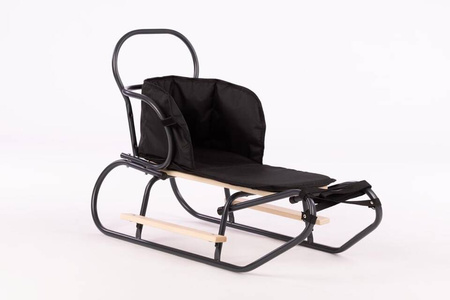 Sanki Polskie metalowe z ponóżkami oraz oparciem i popychaczem + materacyk z ODBLASKIEM - GRAFITOWE