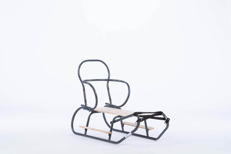 Sanki Polskie metalowe z ponóżkami oraz oparciem i popychaczem + materacyk z ODBLASKIEM - GRAFITOWE