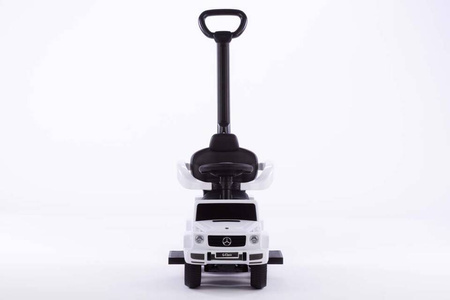 Jeździk z prowadnikiem na gumowych kołach i eko-skórzanym siedzeniem -MERCEDES-BENZ G 350 (licencja) - BIAŁY + rejestracja