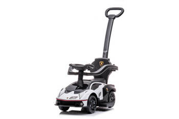 Jeździk z prowadnikiem LAMBORGINI (na licencji)  gumowe koła - BIAŁY + rejestracja 