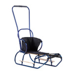 Zestaw Sanki Polskie metalowe z ponóżkami oraz oparciem i popychaczem - GRANATOWE + materacyk czarny