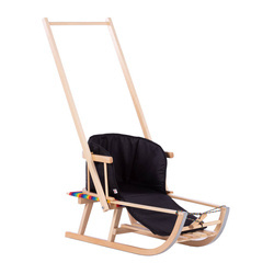 Zestaw Drewniane sanki BUKOWE "Maluch" z oparciem i siedzeniem parcianym + sznurek z uchwytem +popychacz + materacyk