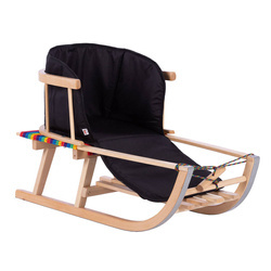 Zestaw Drewniane sanki BUKOWE "Maluch" z oparciem i siedzeniem parcianym + sznurek z uchwytem + czarny materacyk