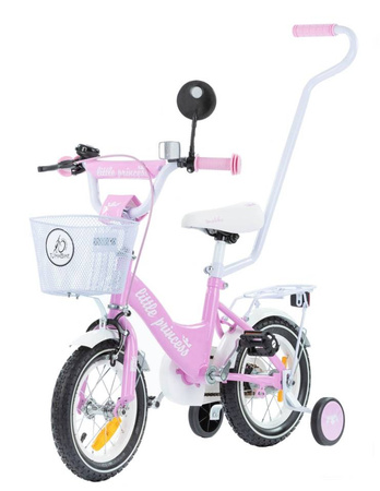 Rower dziecięcy BMX 12 cali z prowadnikiem LITTLE PRINCESS - różowo-biały