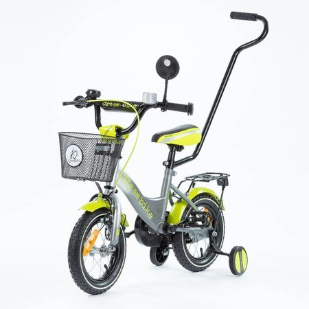 Rower dziecięcy BMX 12 cali z prowadnikiem - zielono-srebrny