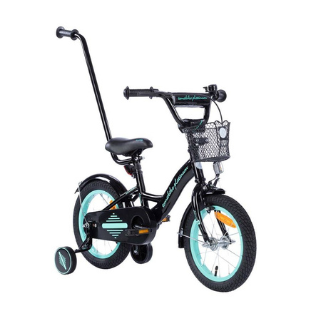 Rower dziecięcy PLATINUM BMX 14 cali z prowadnikiem - CZARNO- TURKUSOWY